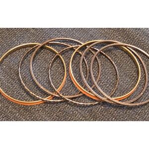 7pc Mixed Bangle Bracelet Set Orange Enamel Brown Glitter Bronze  Etched Metal